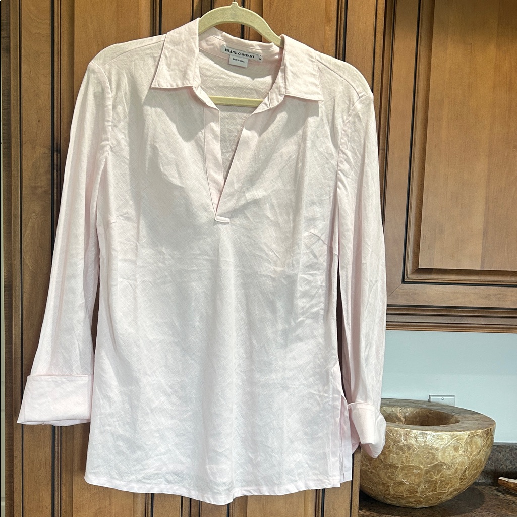 Island Company Pale Pink Linen Lightweight V-Neck Tunic Blouse